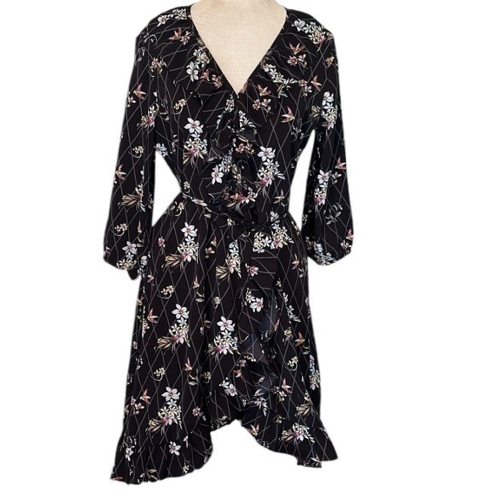 Millenium long sleeve dress, black with floral print, size medium